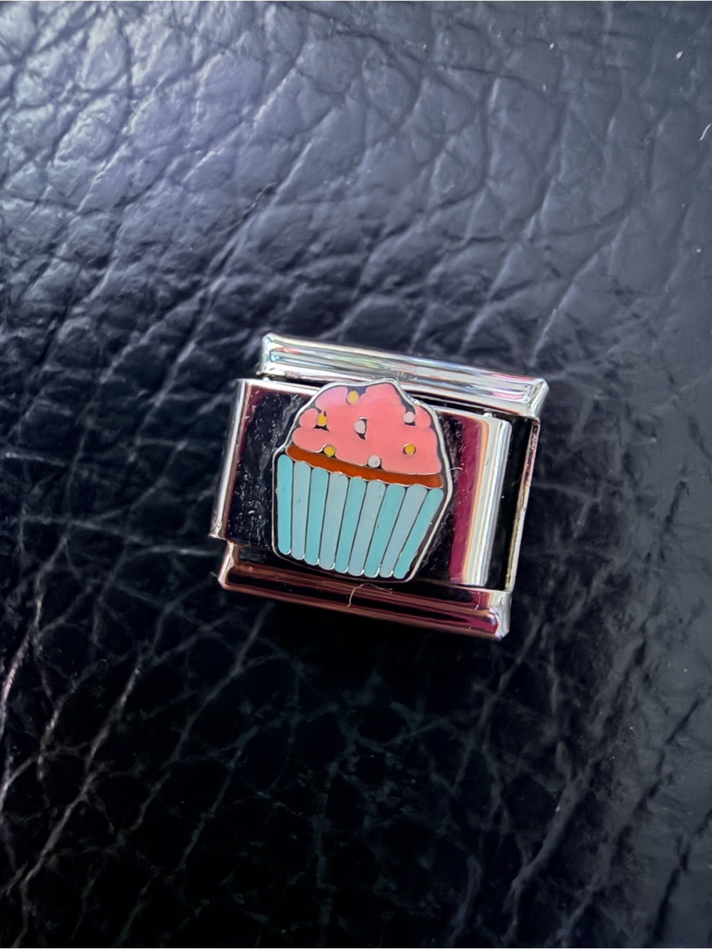 Pink Cupcake Italian Charm Link | Silver Tone | Sweet Dessert Charm